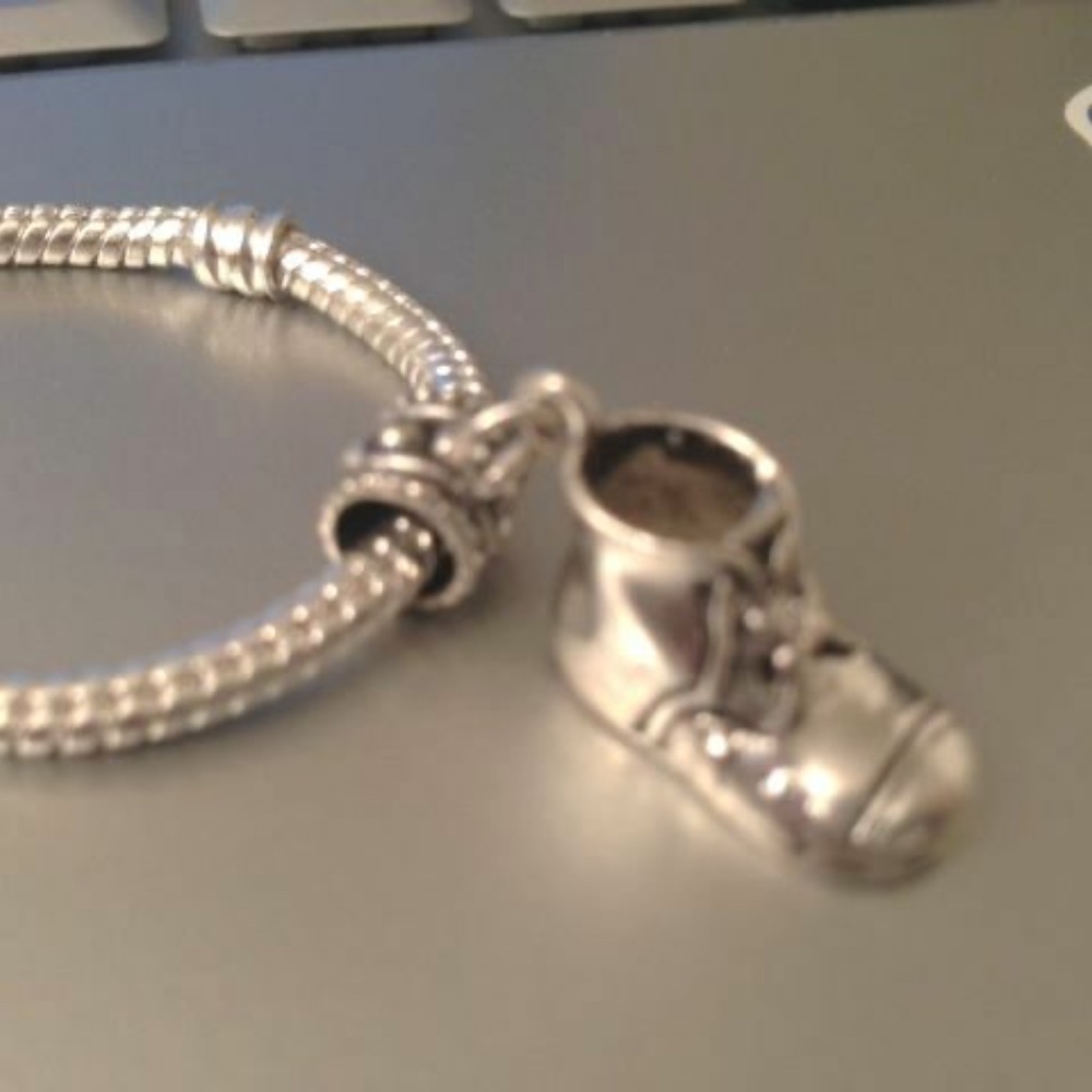 “Baby booties” Sterling Silver Plated Charm For European Style Chain Bracelets - Picture 2 of 4